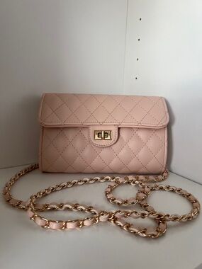 T.J.Maxx Quilted Blush Pink Chain Crossbody Bag with Gold Hardware
